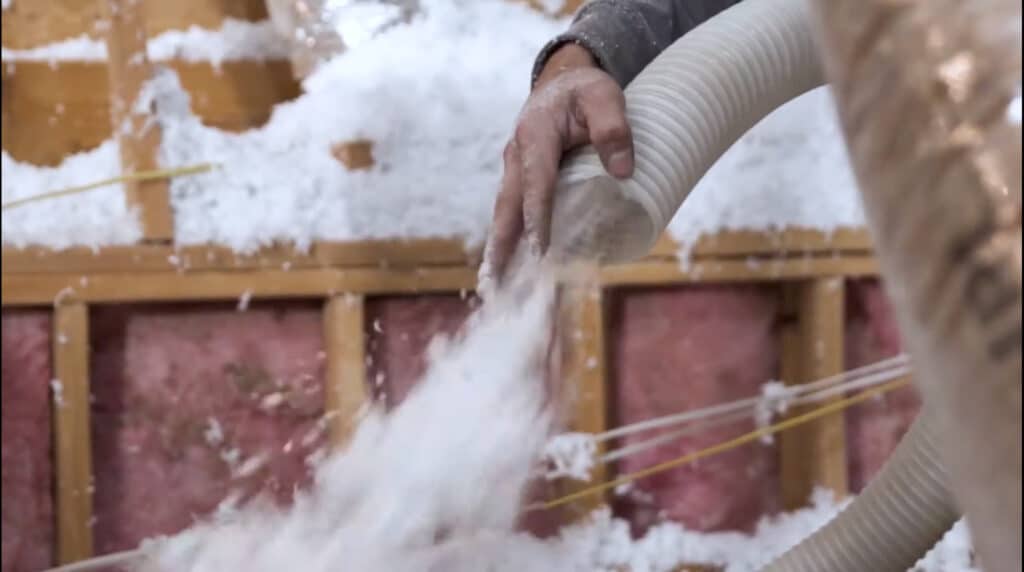 installing fiberglass insulation to attic