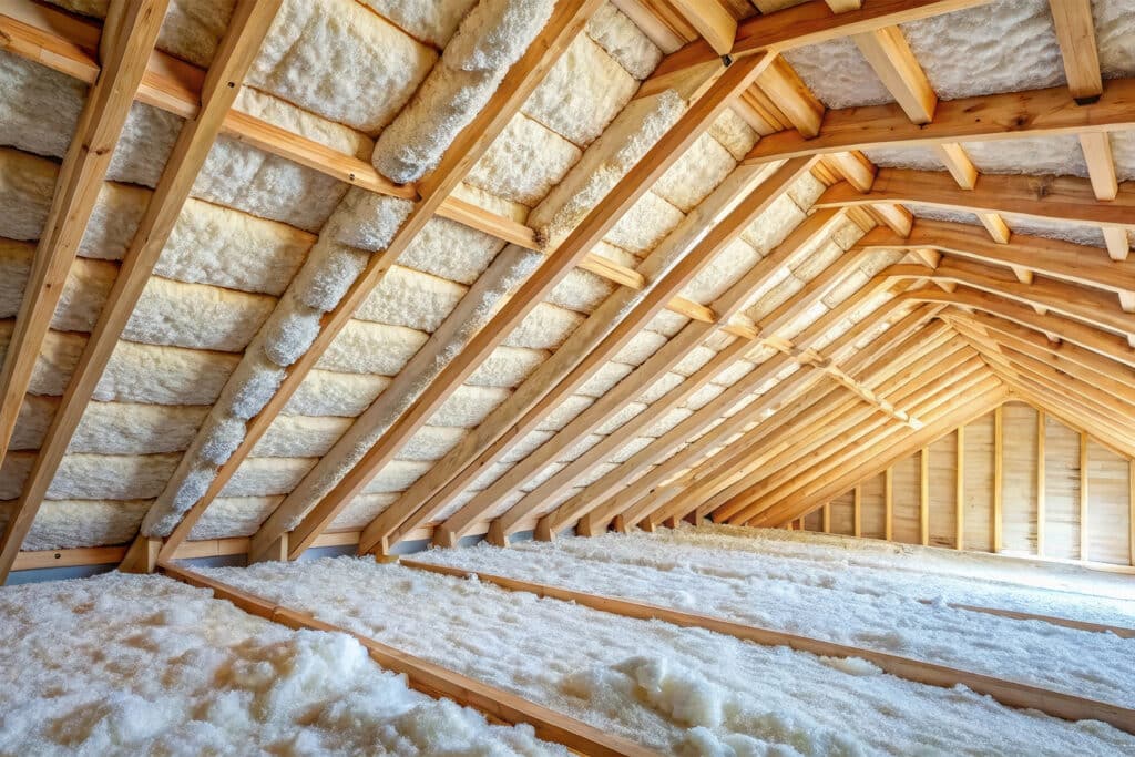 Insulated wooden attic with fibrous material